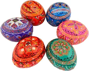 Easter Painted Wooden Eggs, Ukrainian Pysanky, Set of 6
